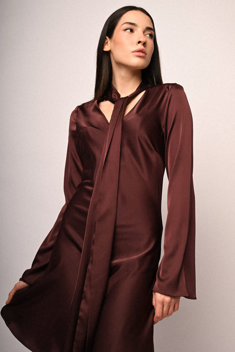 Pussy-bow-neck satin dress