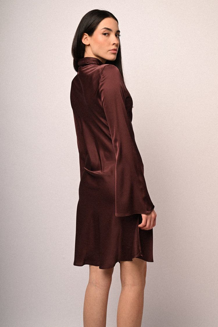 Pussy-bow-neck satin dress