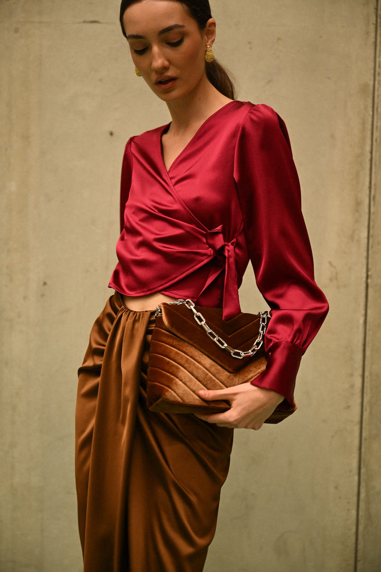 Satin wrap blouse