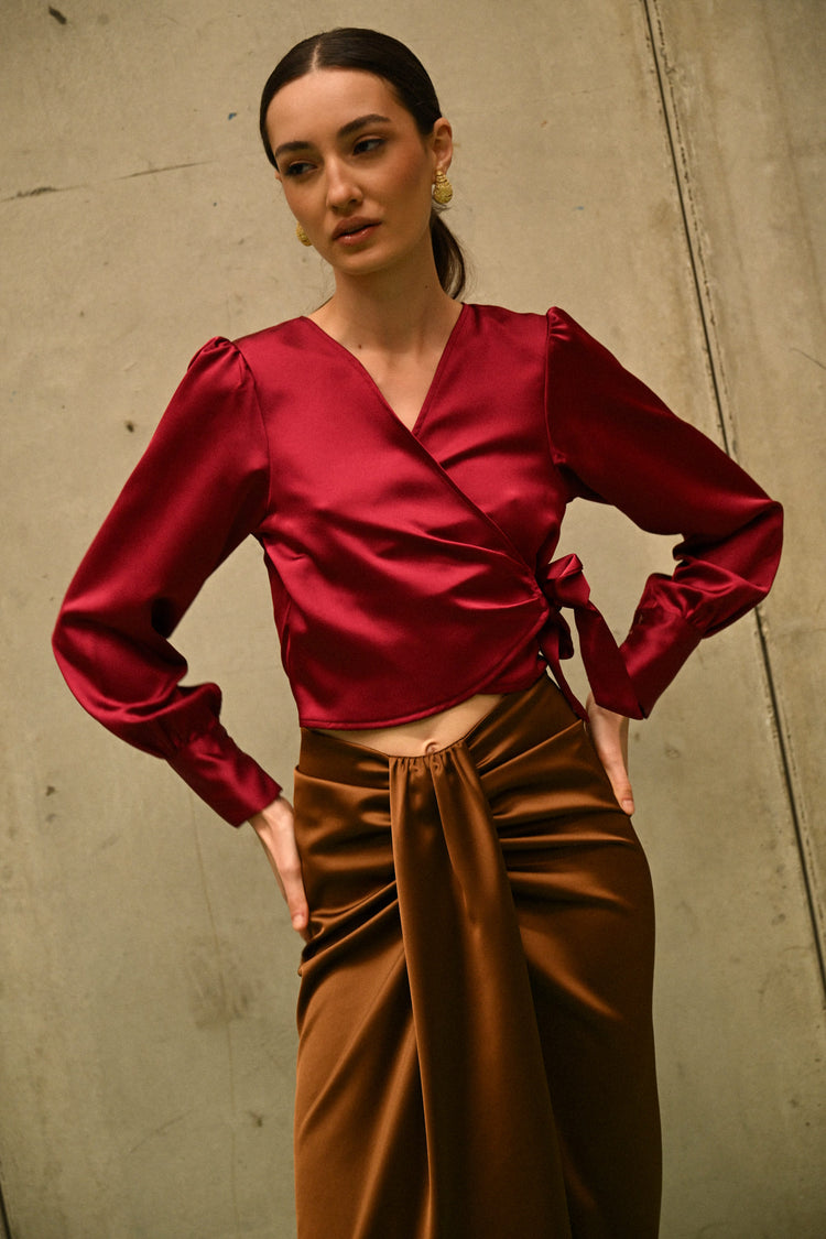 Satin wrap blouse