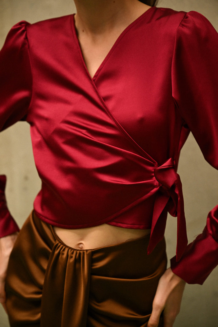 Satin wrap blouse