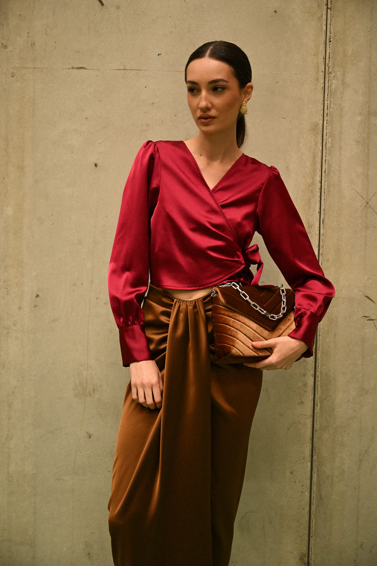 Satin wrap blouse