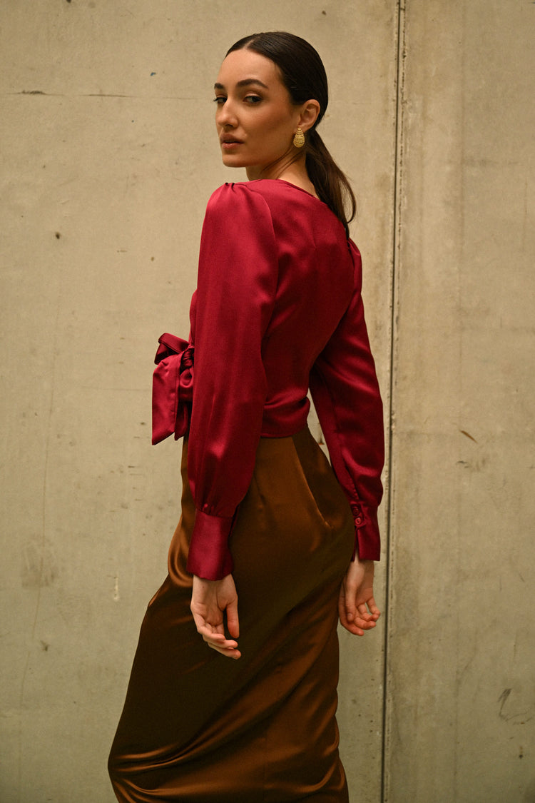 Satin wrap blouse