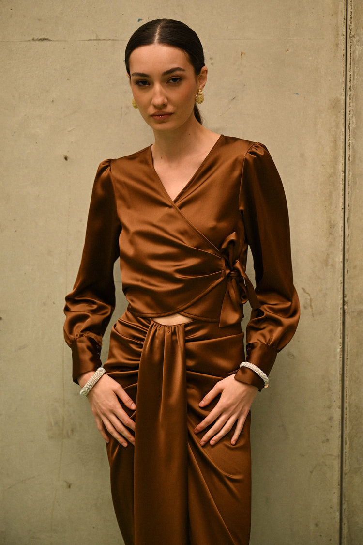 Satin wrap blouse