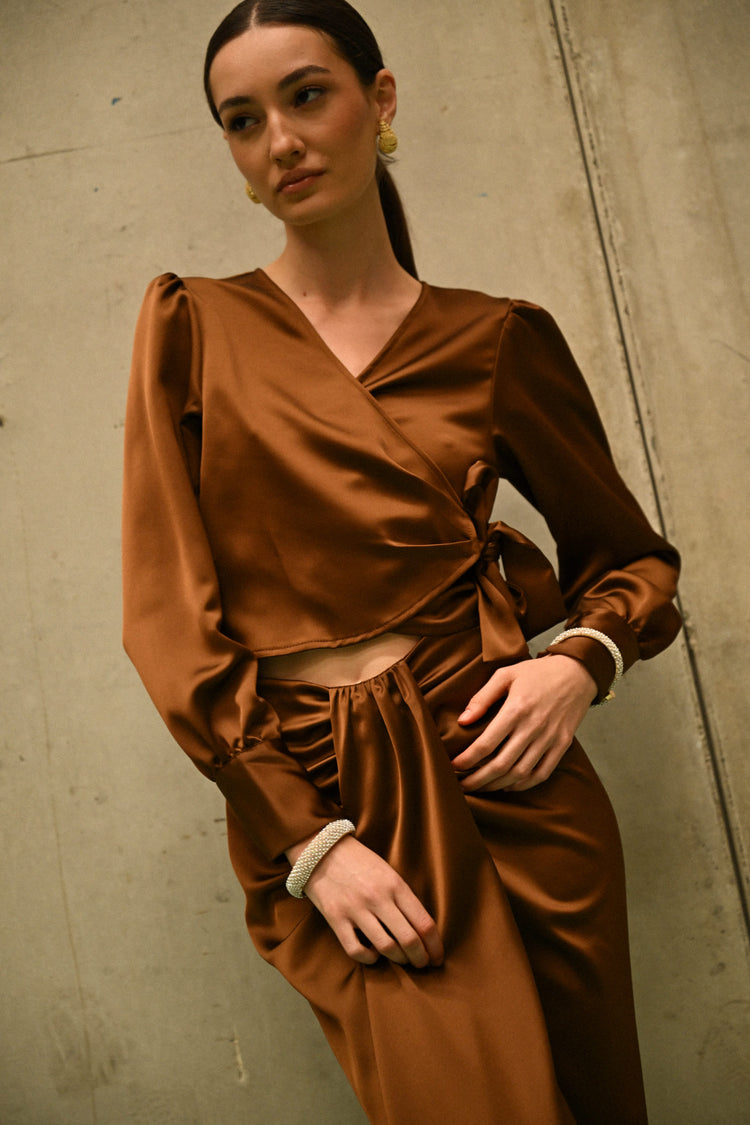 Satin wrap blouse