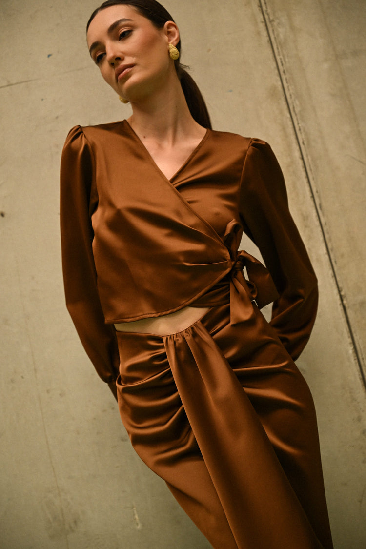 Satin wrap blouse