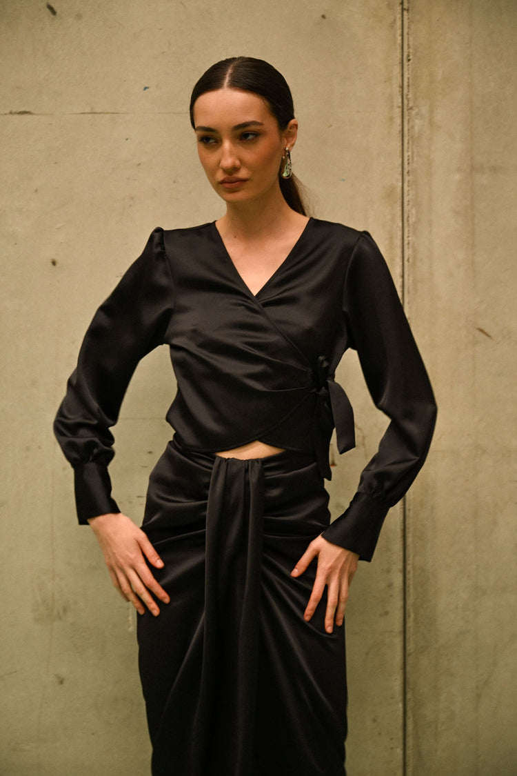 Satin wrap blouse
