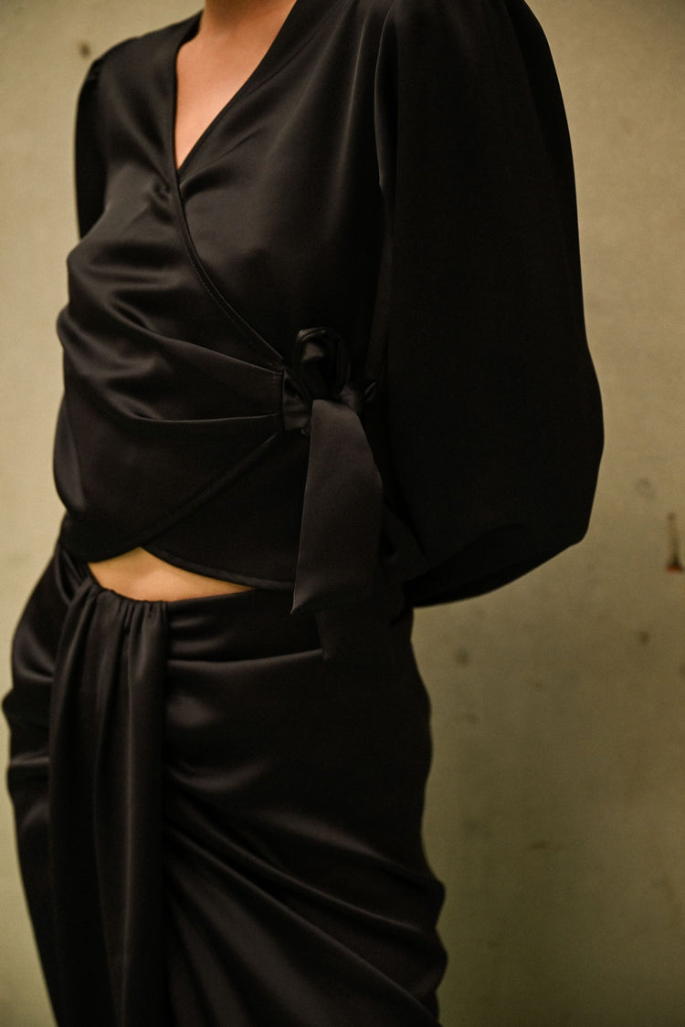 Satin wrap blouse