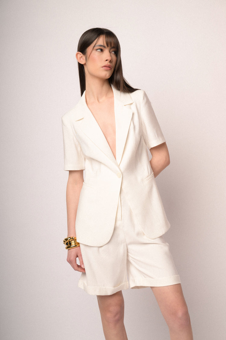 White viscose half-sleeved blazer