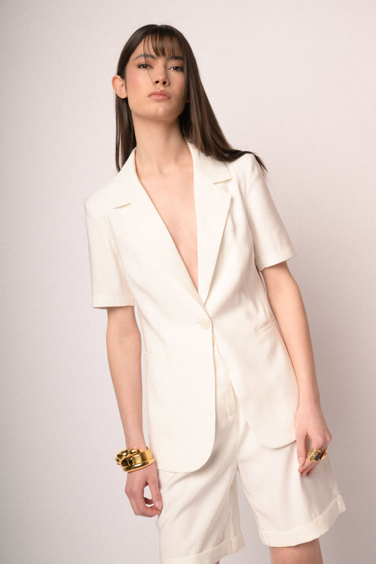 White viscose half-sleeved blazer