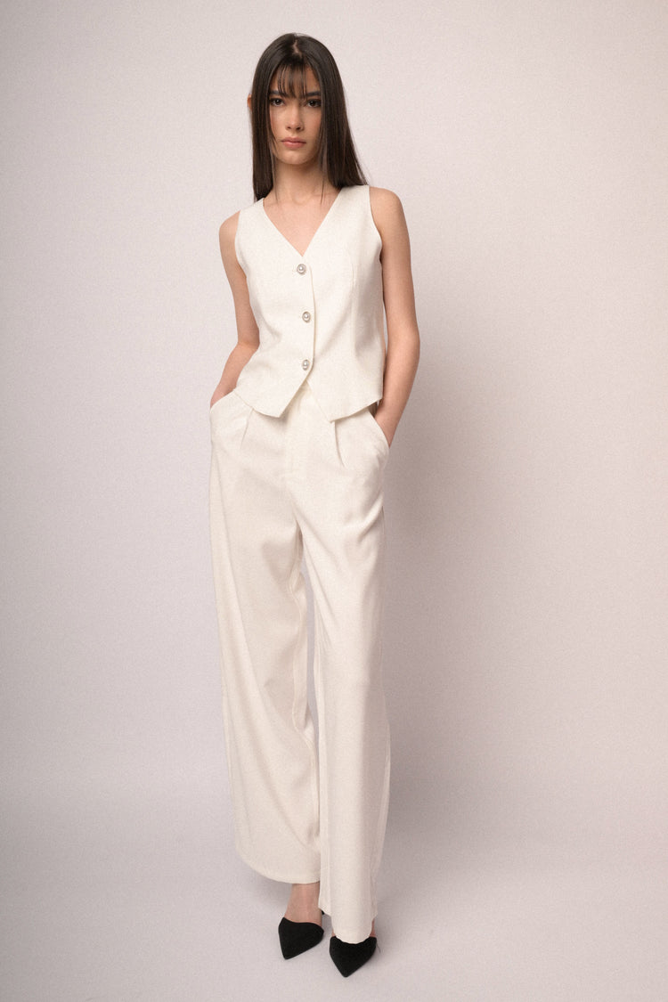White viscose wide-leg trousers