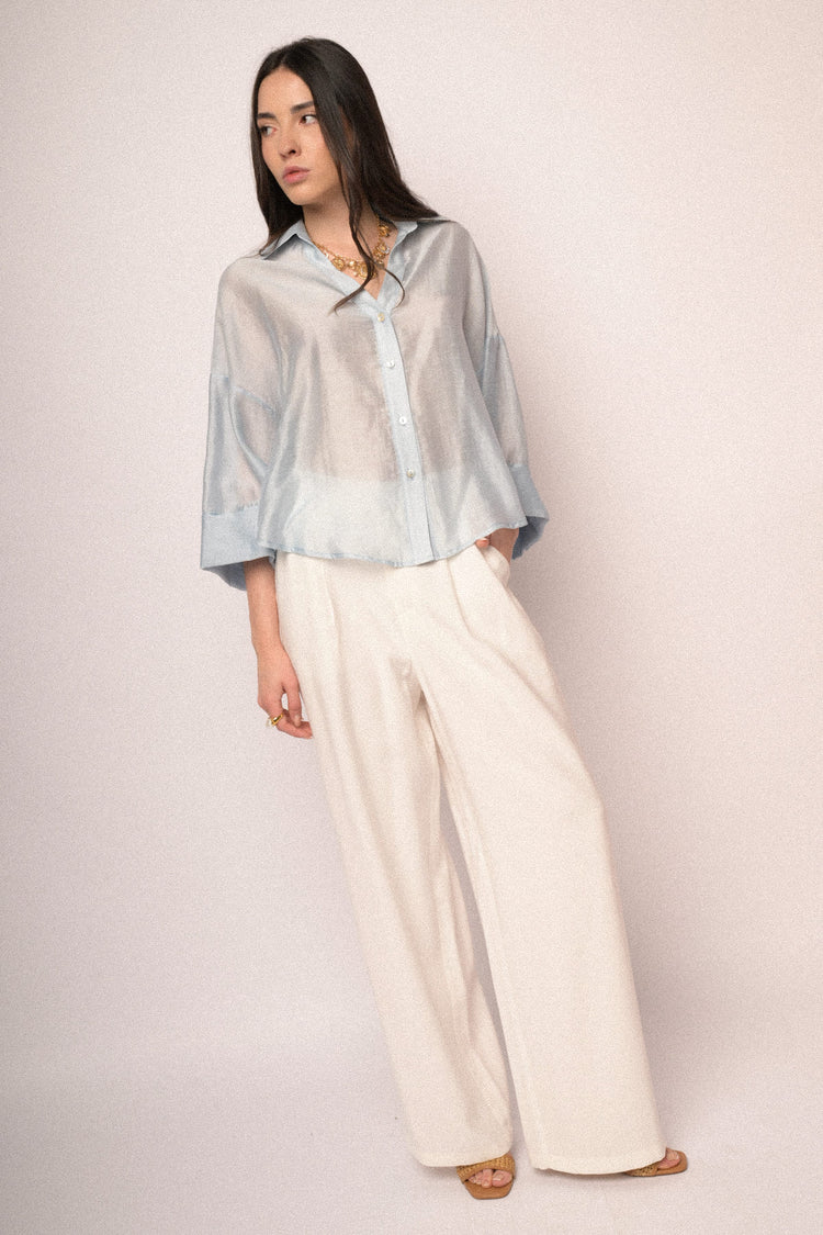 White viscose wide-leg trousers