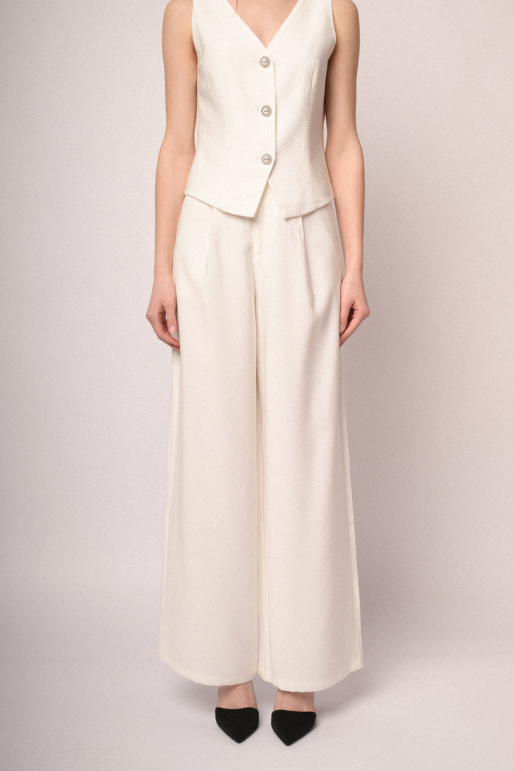White viscose wide-leg trousers