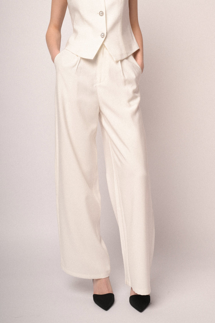 White viscose wide-leg trousers