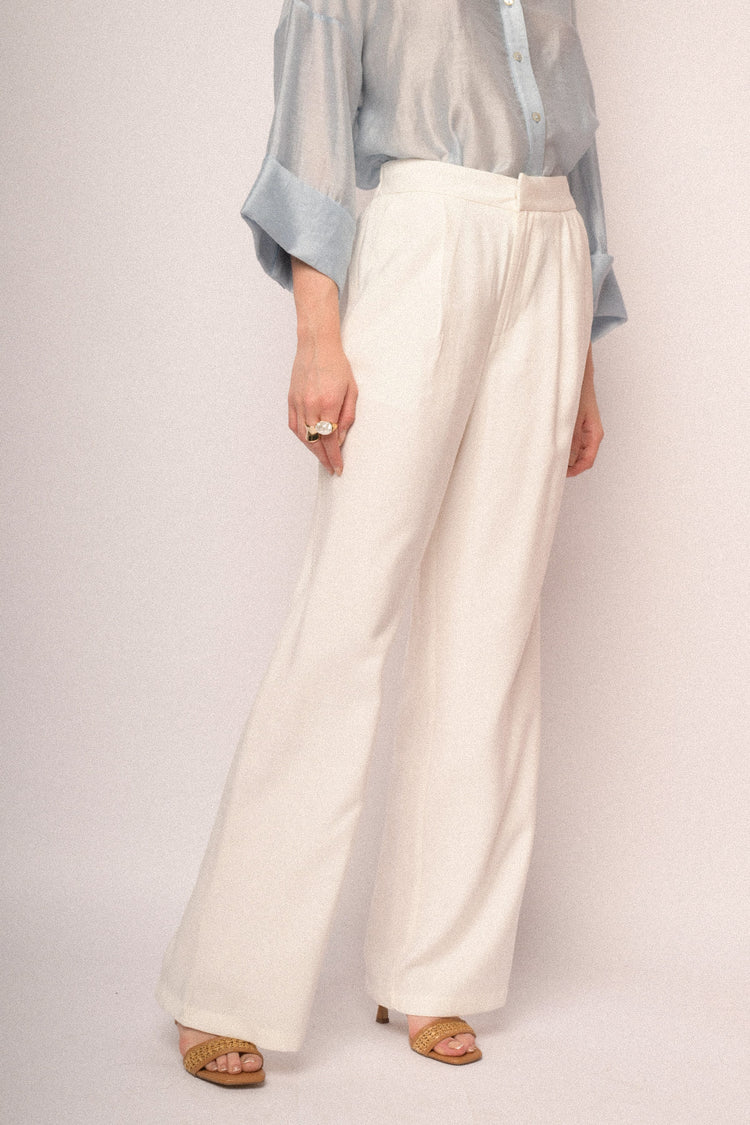 White viscose wide-leg trousers