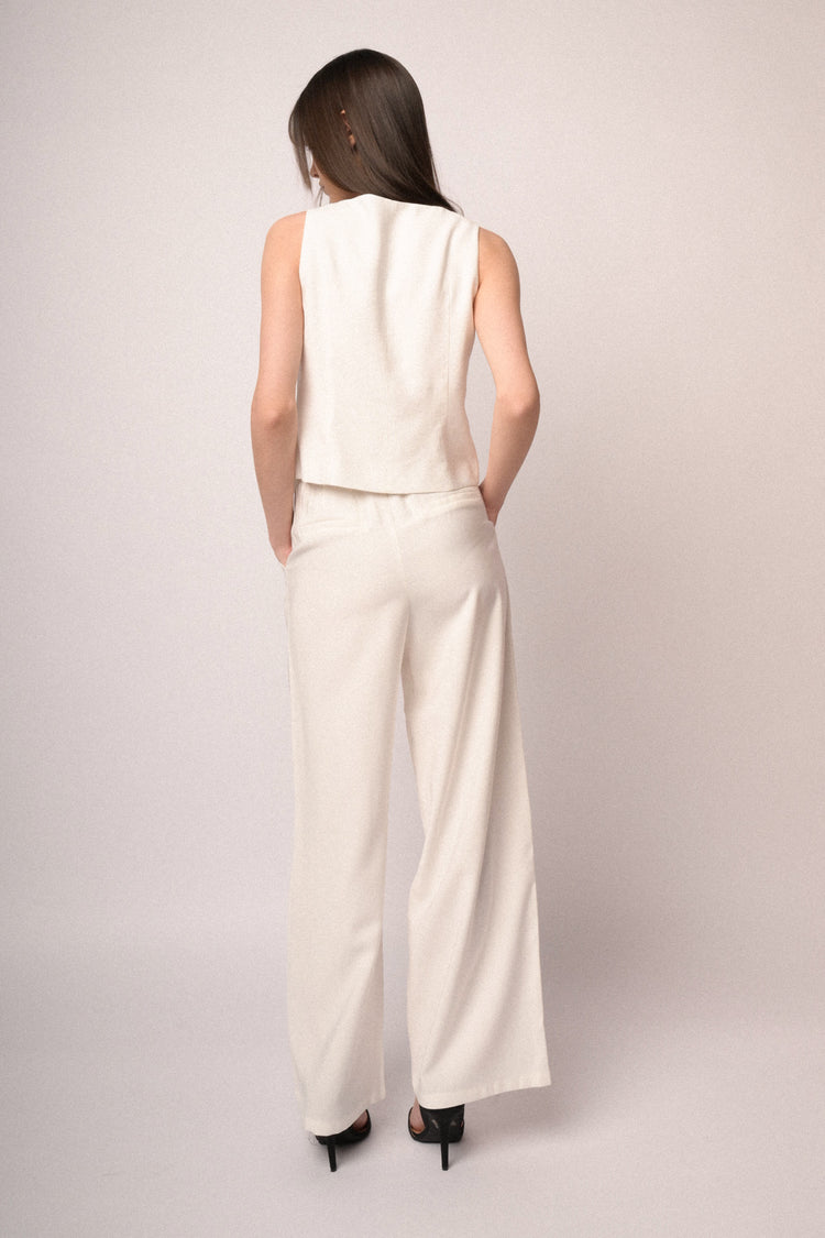 White viscose wide-leg trousers