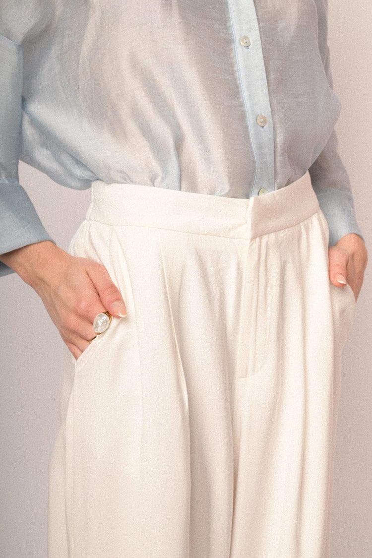 White viscose wide-leg trousers