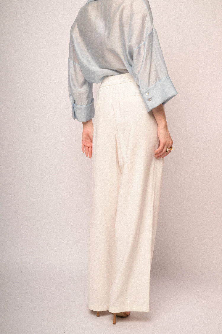 White viscose wide-leg trousers