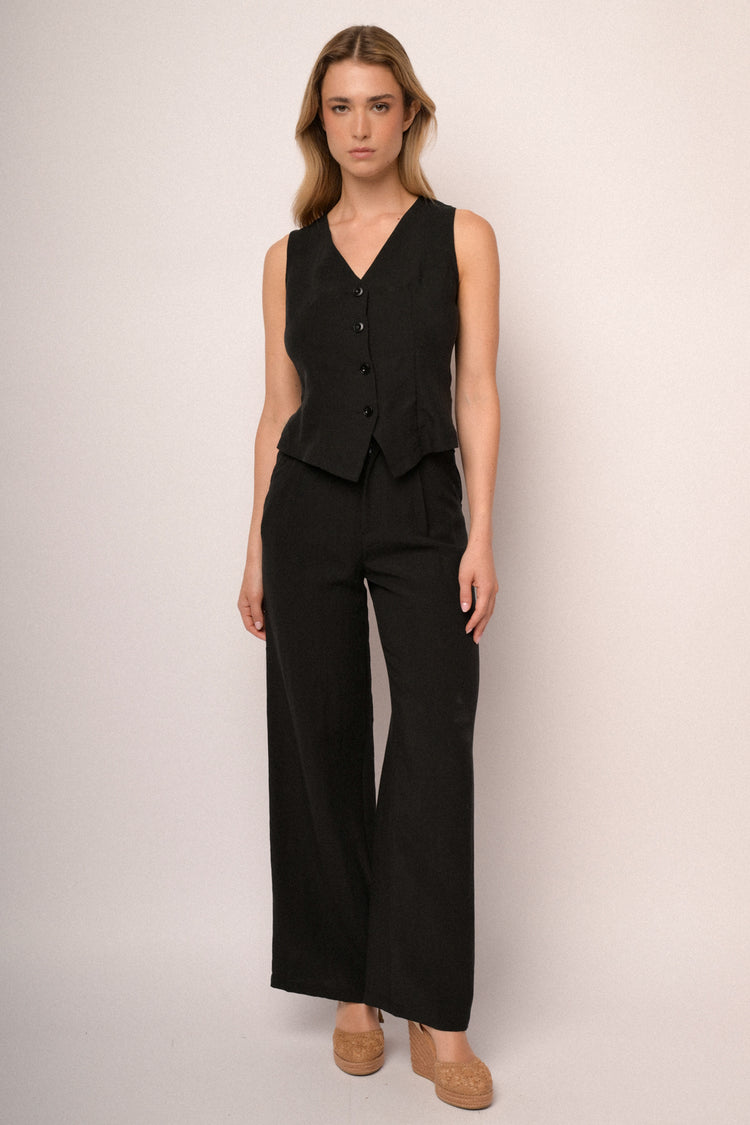 Black lace waistband wide-leg trousers