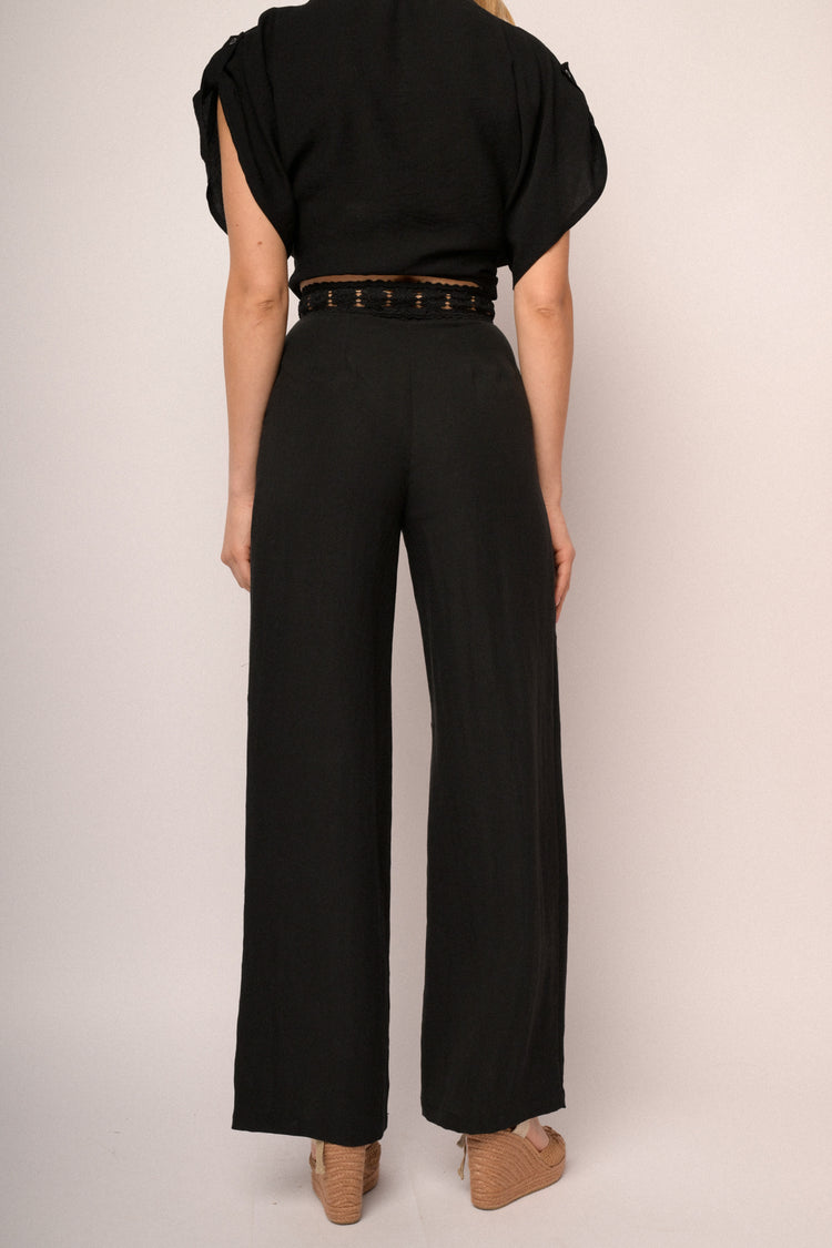 Black lace waistband wide-leg trousers