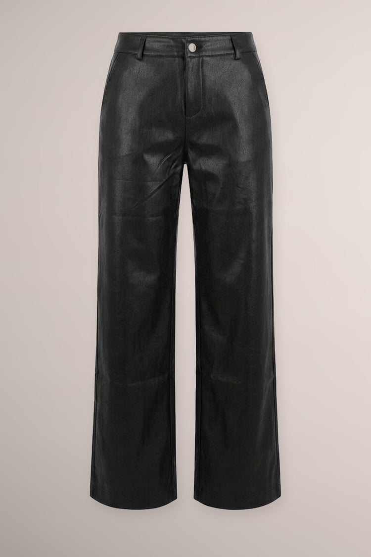 Black faux leather wide-leg trousers