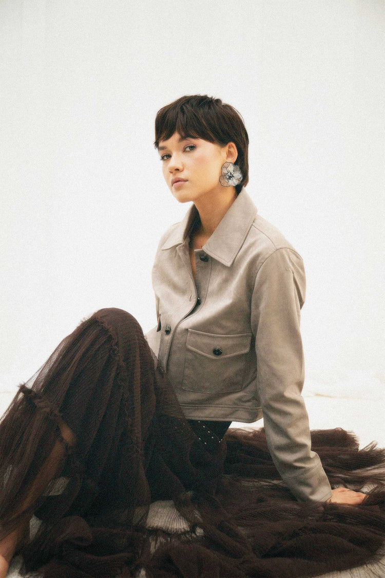 Faux suede shirt jacket
