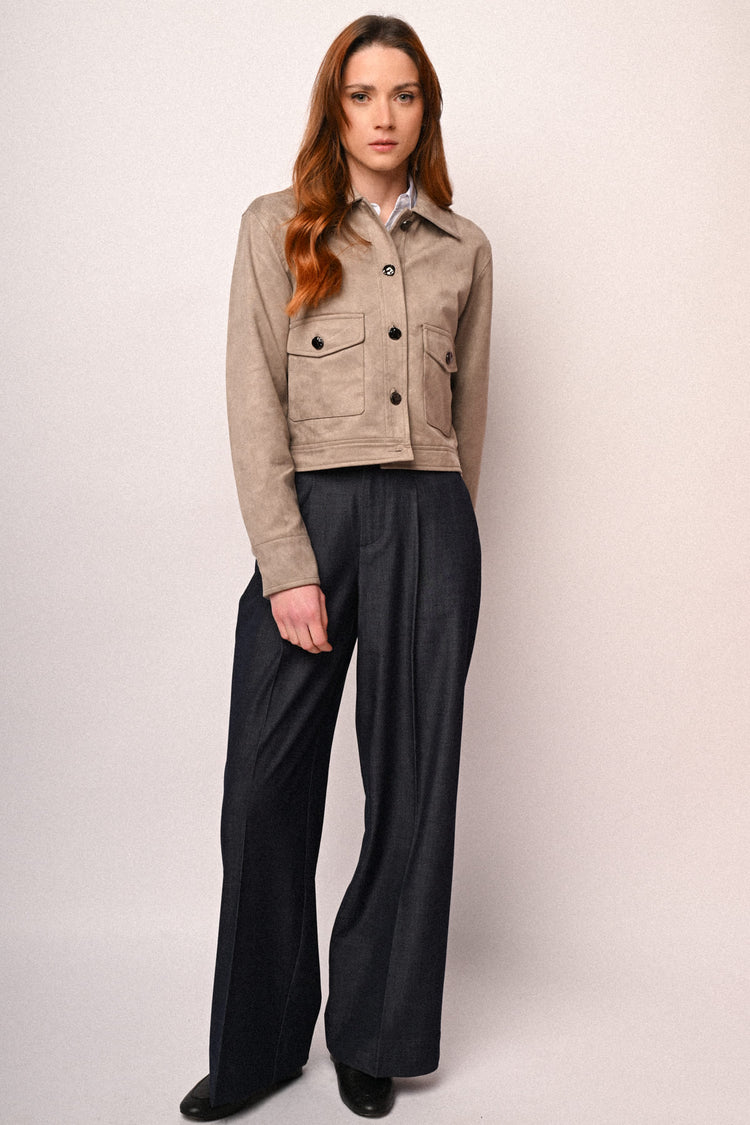 Faux suede shirt jacket