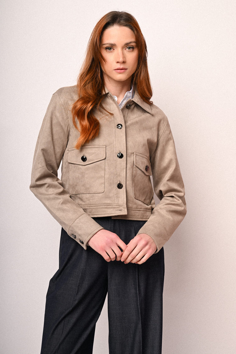 Faux suede shirt jacket