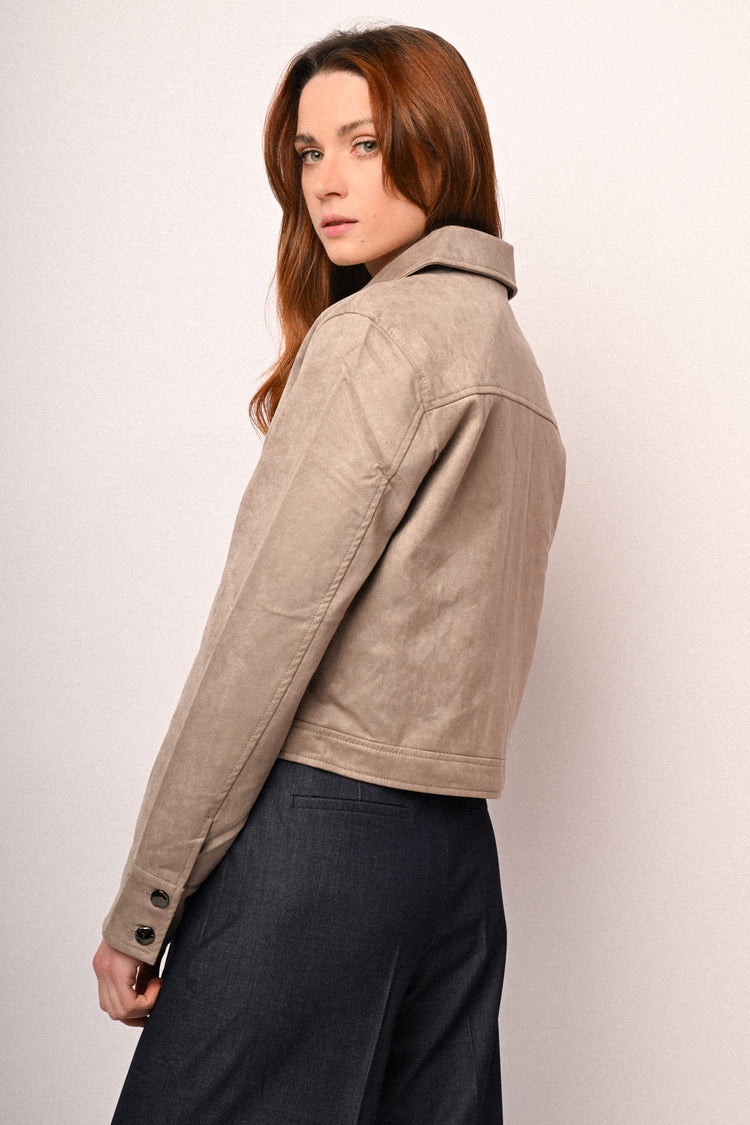 Faux suede shirt jacket