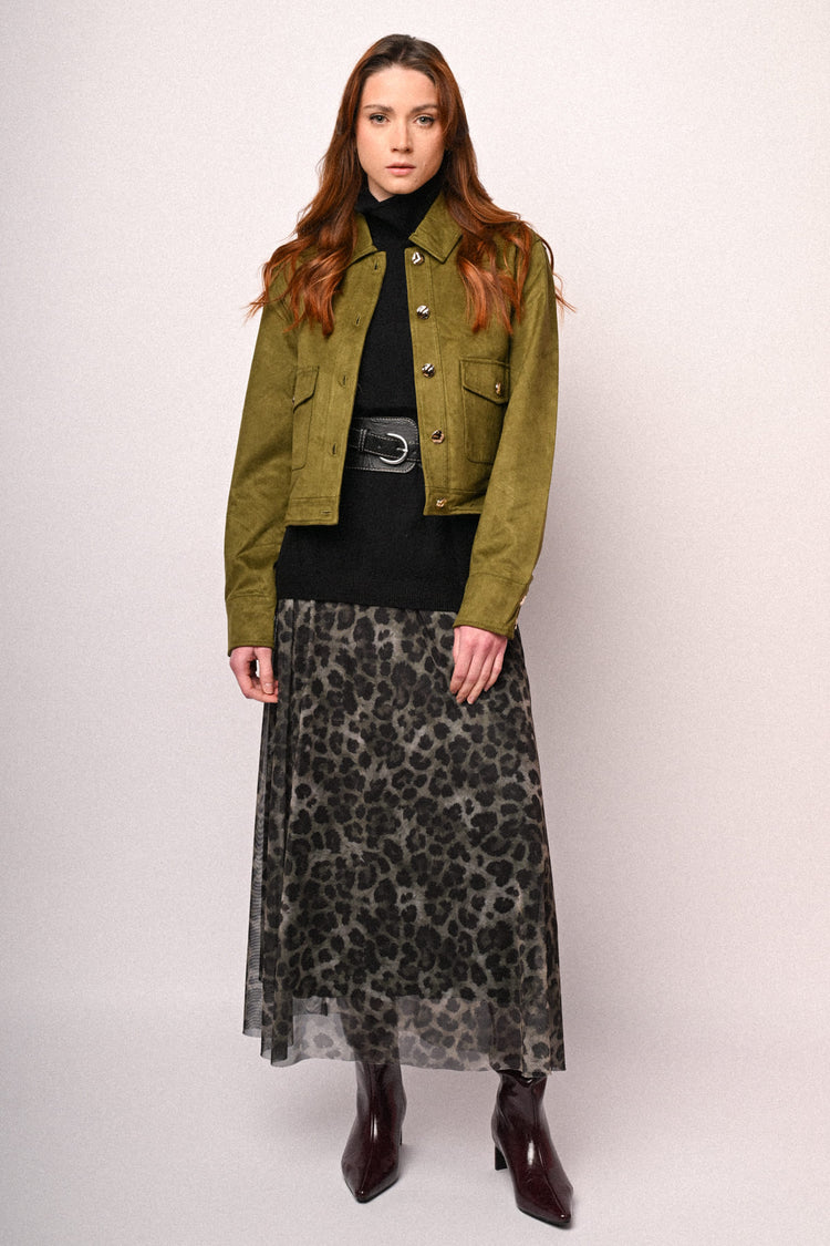 Faux suede shirt jacket