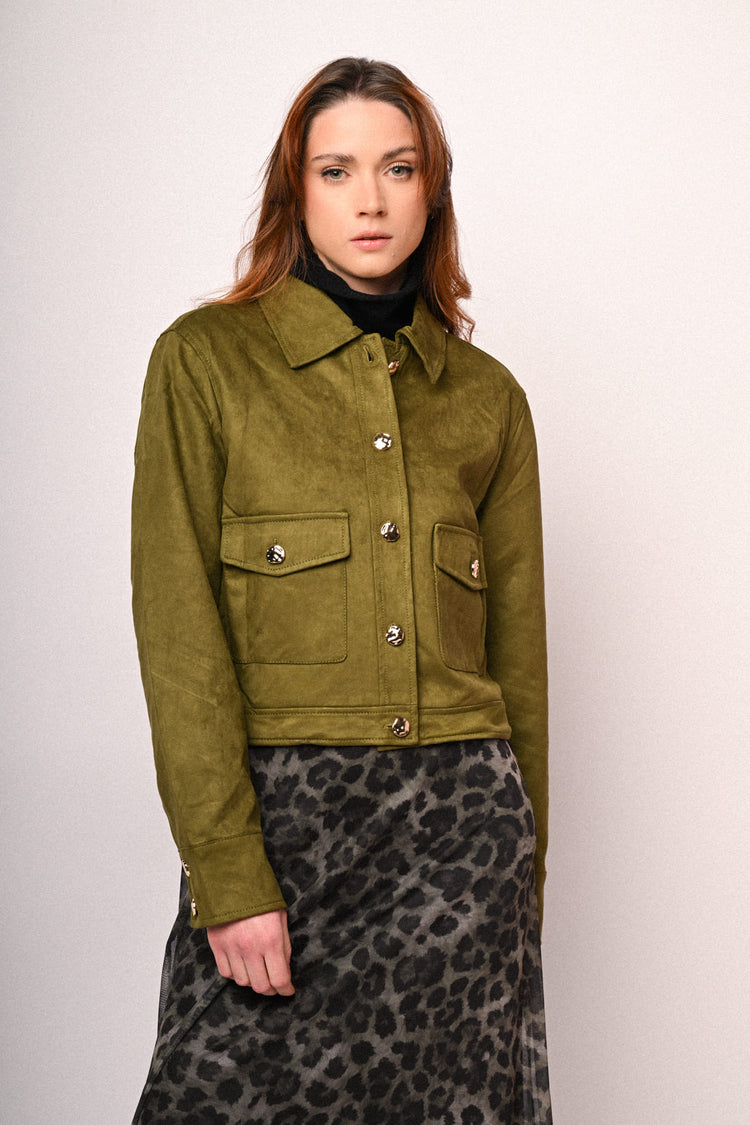 Faux suede shirt jacket