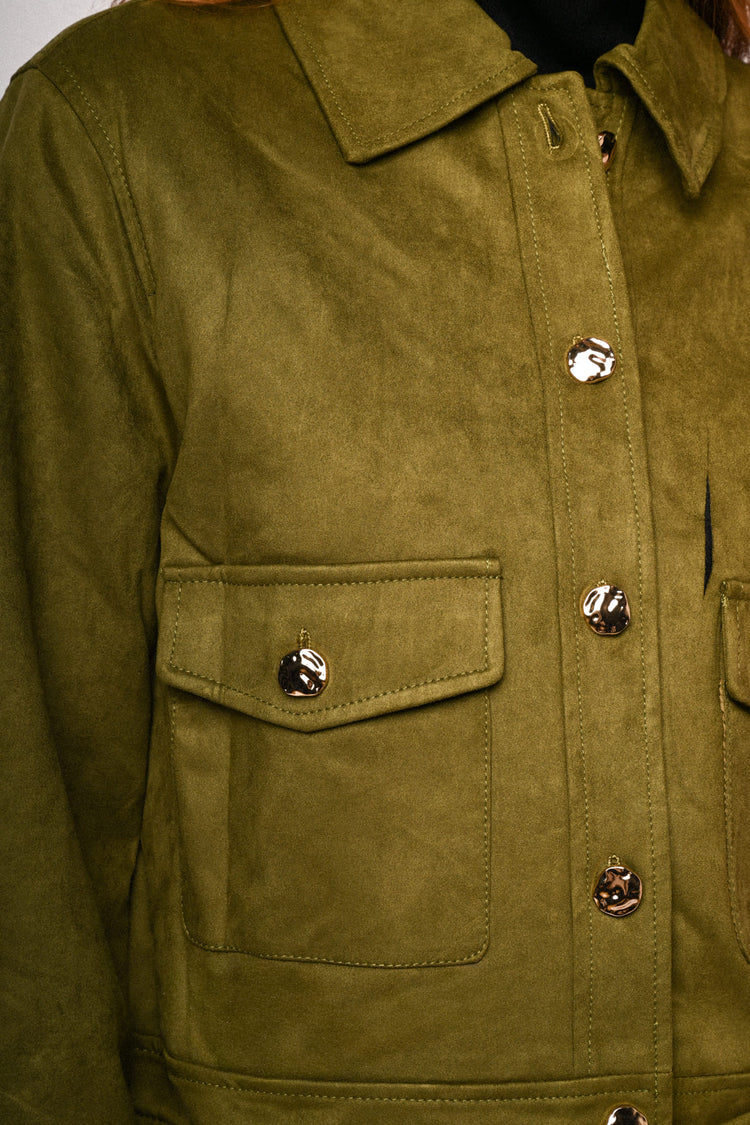 Faux suede shirt jacket