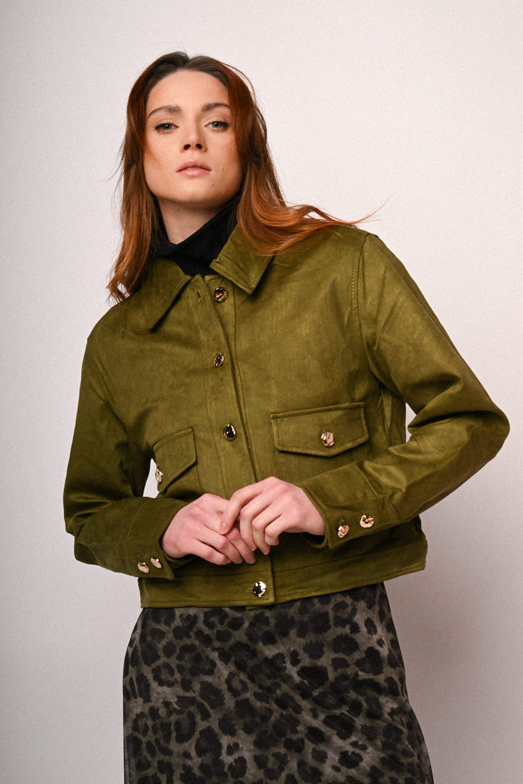 Faux suede shirt jacket