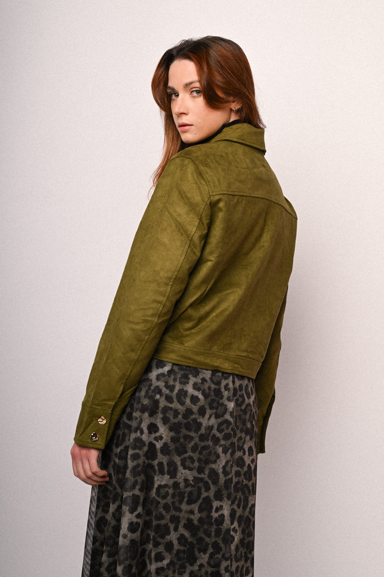 Faux suede shirt jacket