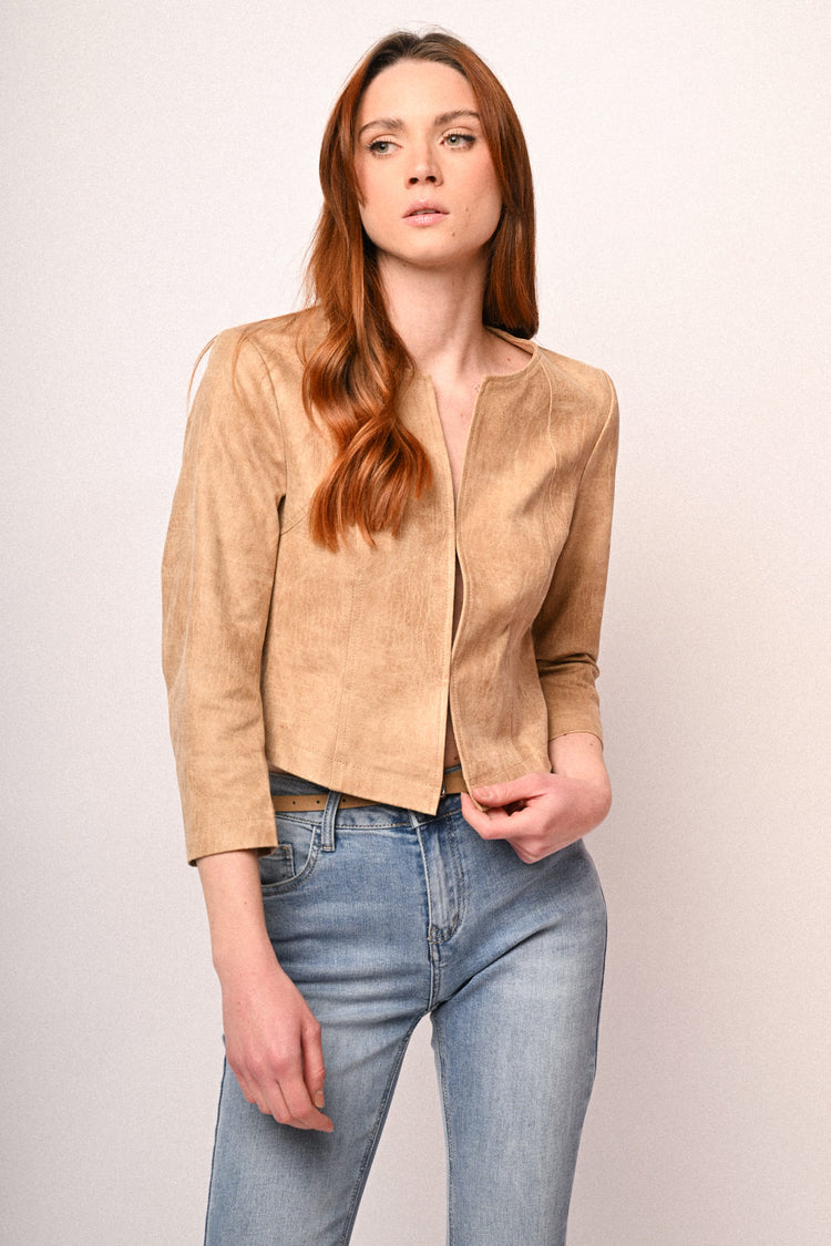 Faux leather cropped jacket