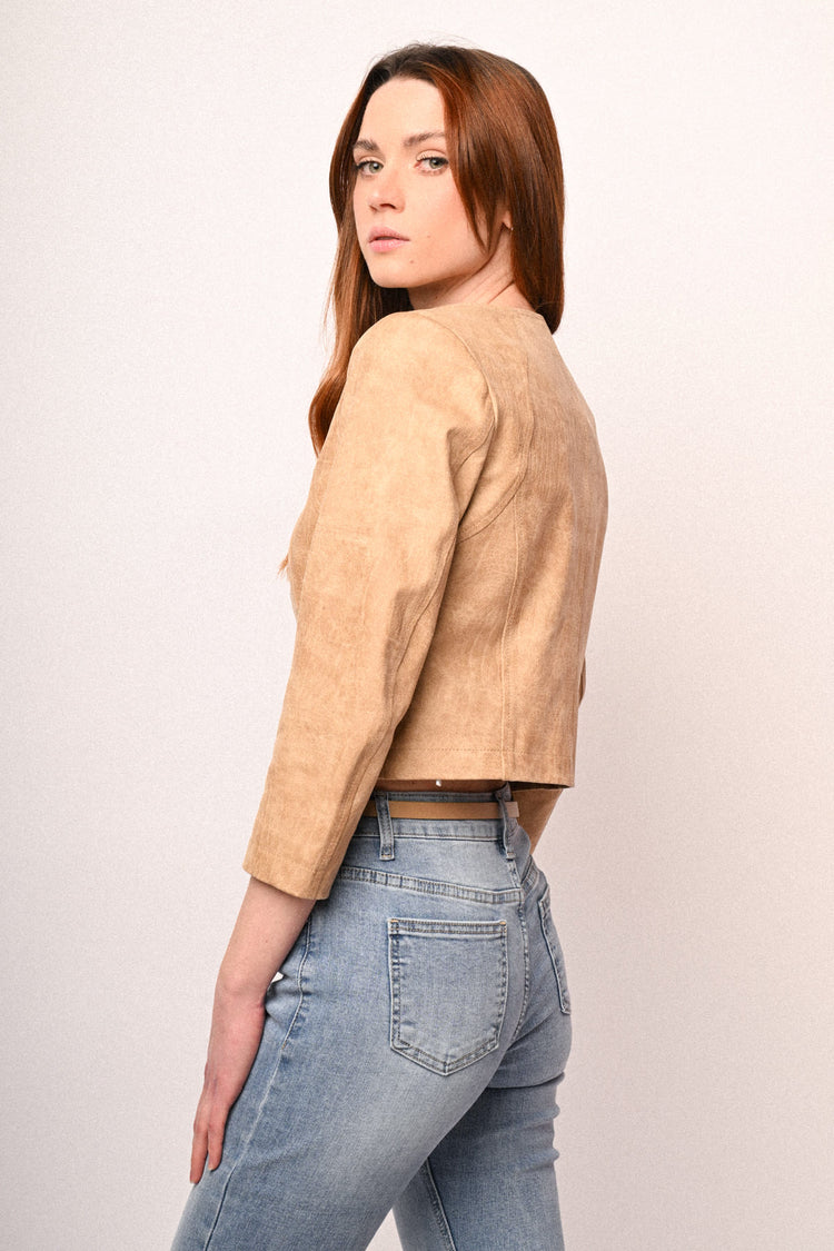 Faux leather cropped jacket