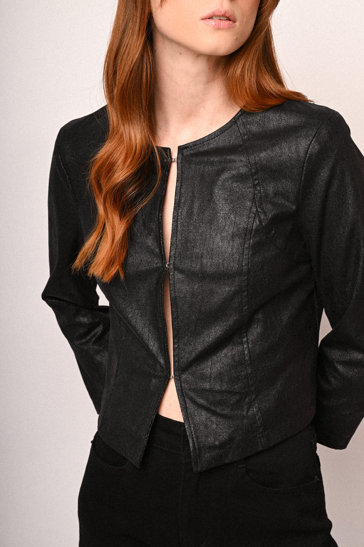 Faux leather cropped jacket