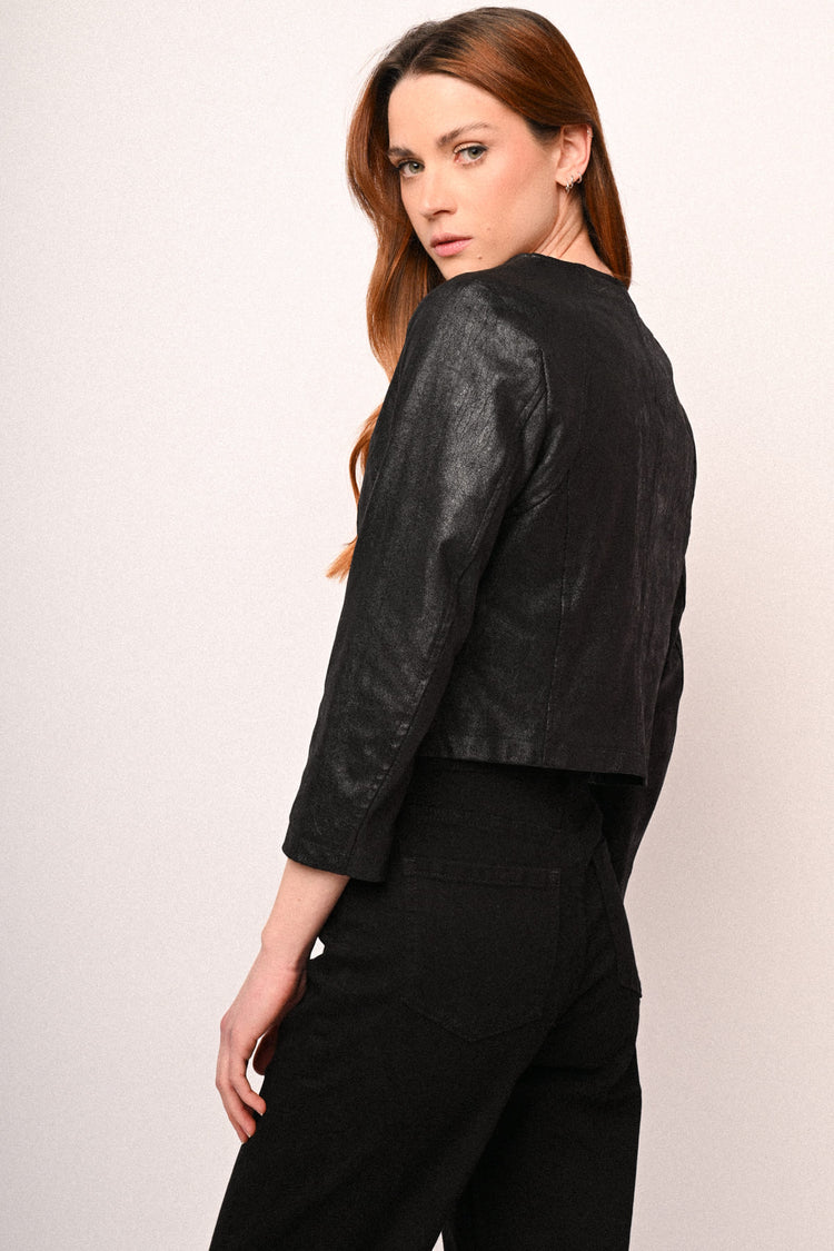 Faux leather cropped jacket