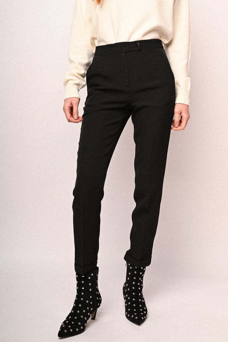 Turn-up slim-fit trousers