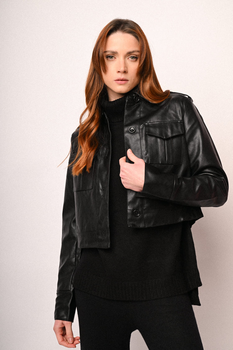 Faux leather bomber jacket