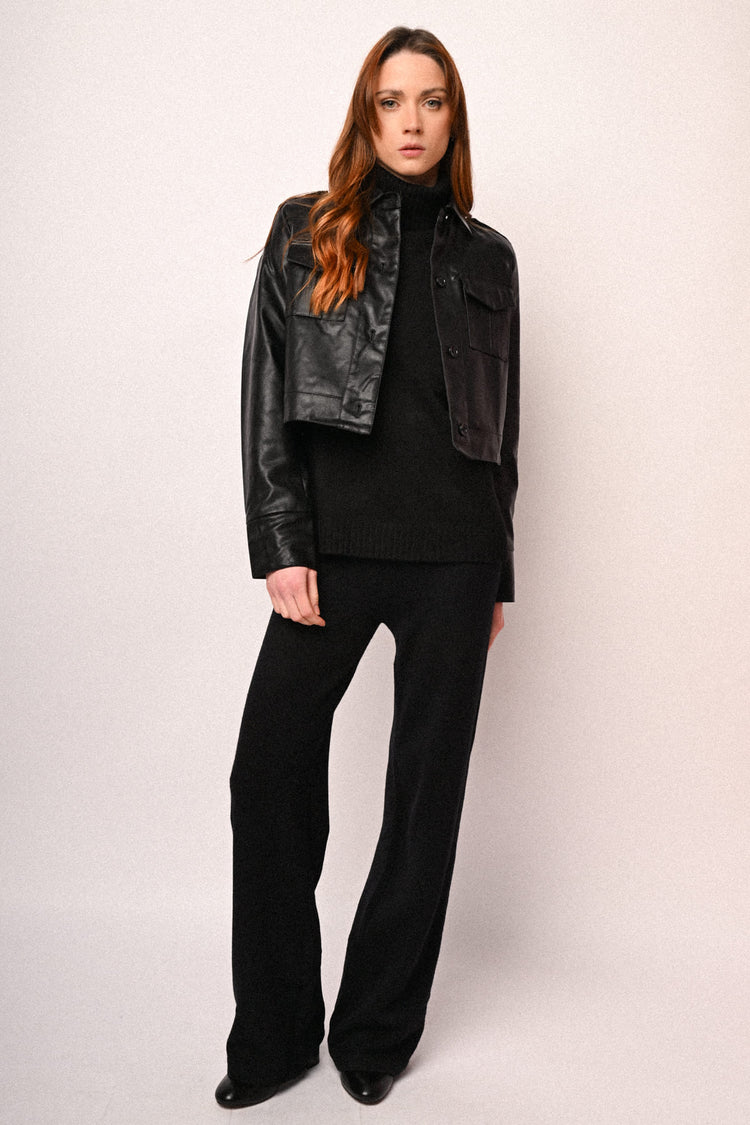 Faux leather bomber jacket