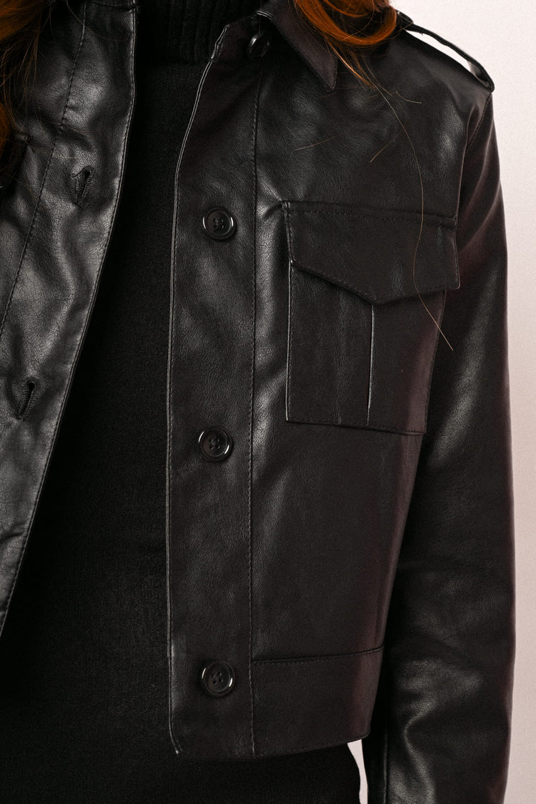 Faux leather bomber jacket