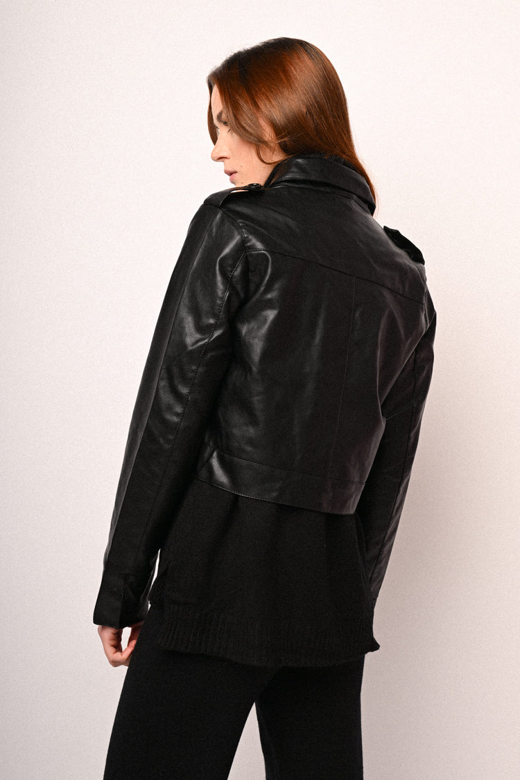 Faux leather bomber jacket