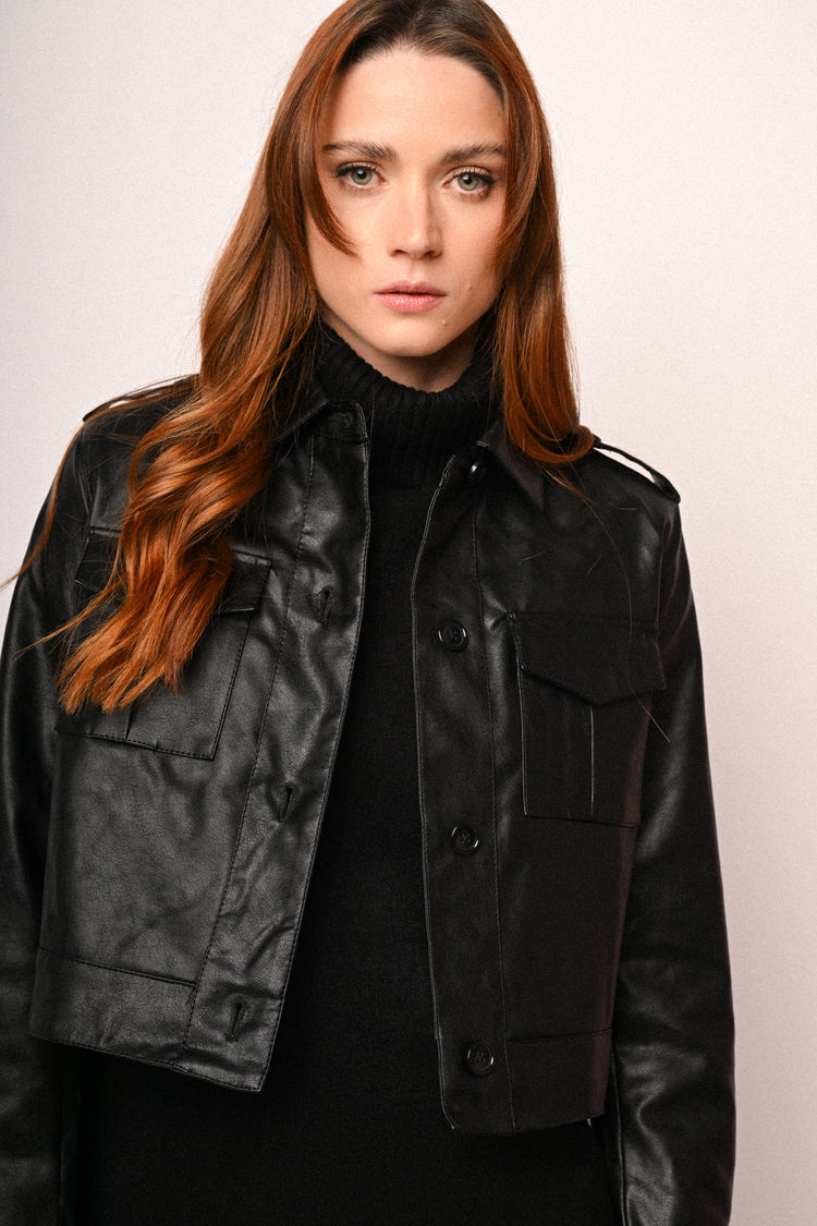 Faux leather bomber jacket