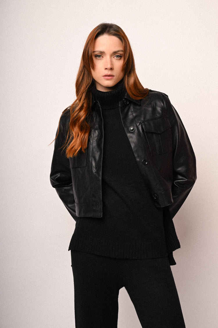 Faux leather bomber jacket