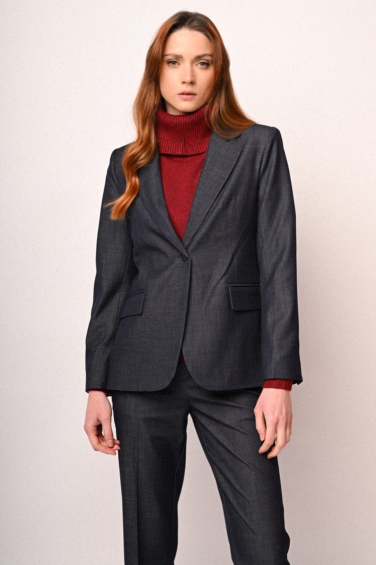 Denim-effect single-breasted basic blazer
