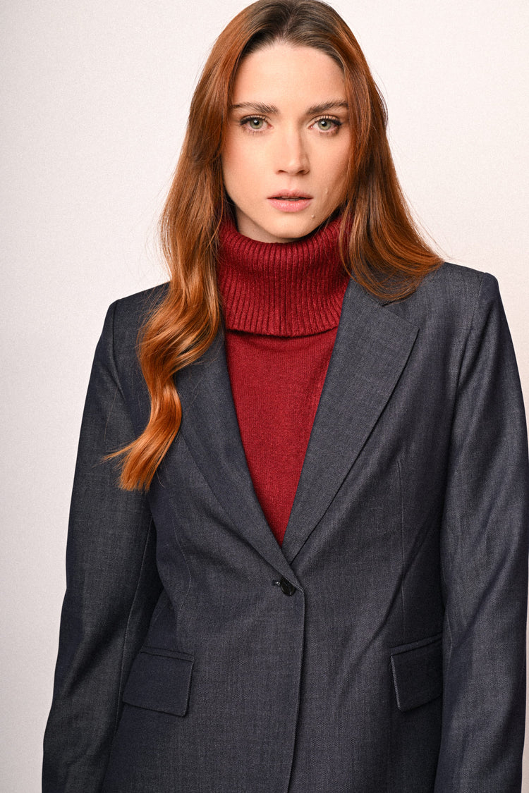 Denim-effect single-breasted basic blazer