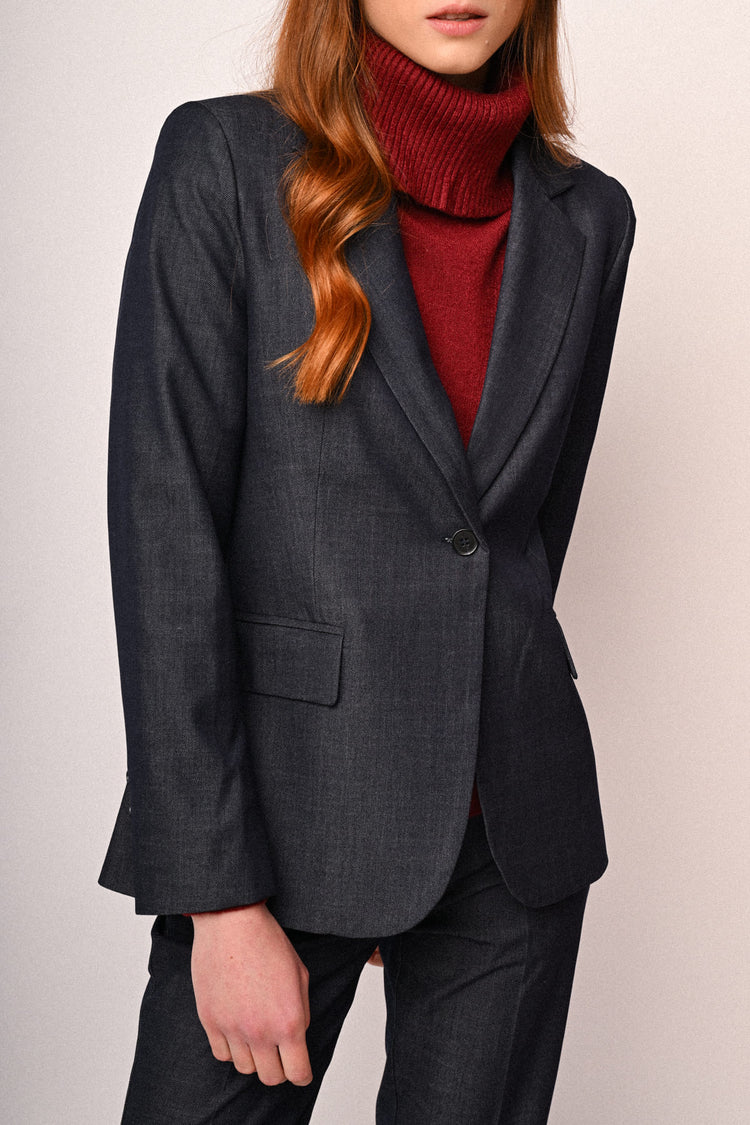 Denim-effect single-breasted basic blazer