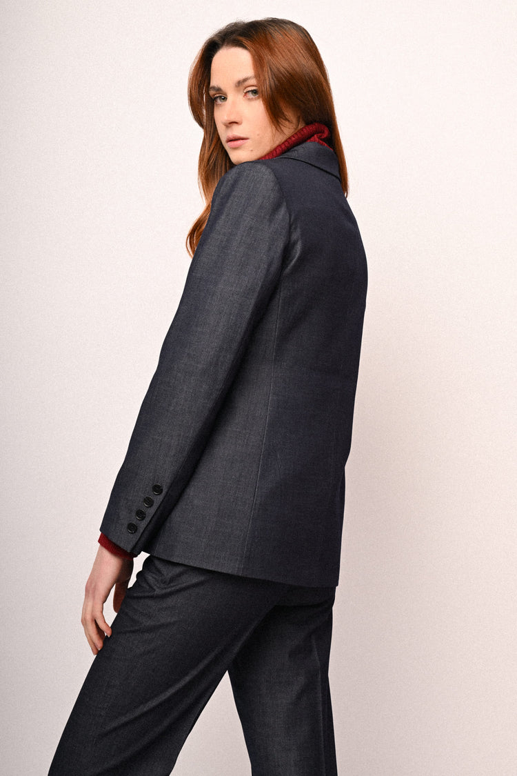 Denim-effect single-breasted basic blazer