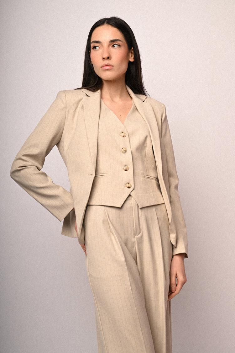 Beige pinstriped waistcoat